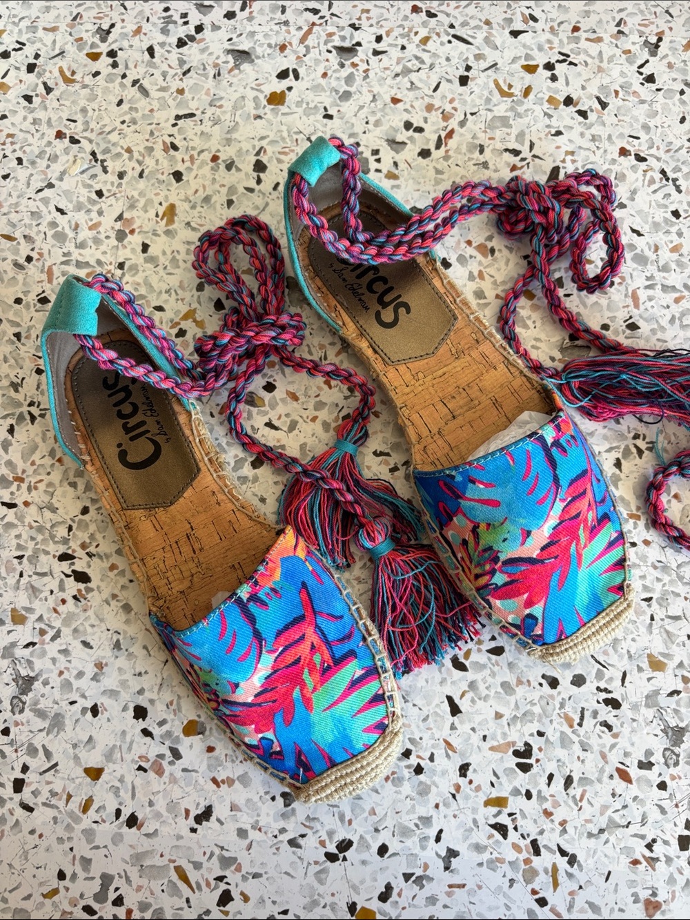 Circus by Sam Edelman Teal & Pink Tropical Lace-Up Espadrilles
